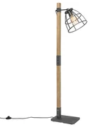 Industriële vloerlamp antraciet met hout - Arthur Industriele / Industrie / Industrial E27 Binnenverlichting Lamp