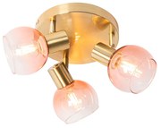 Art Deco plafondspot goud met roze glas 3-lichts - Vidro