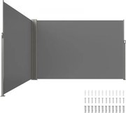 VEVOR Zijluifel 200 x 600 cm Zijwandluifel van 180 g/m² polyesterweefsel met PU-coating Luifel met uitschuifbare handgreep en veermechanisme Privacyscherm voor balkons en binnenplaatsen Grijs
