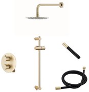 Saniclear Brass Pro inbouw regendouche met 20cm hoofddouche, wandarm en glijstang geborsteld messing rond