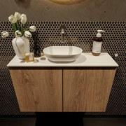 Mondiaz Fowy toiletmeubel 80cm washed oak met witte waskom midden zonder kraangat