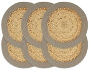 vidaXL Placemats 6 st 38 cm jute en katoen natuurlijk en grijs