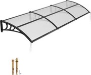 VEVOR luifel voor voordeur 965x2975 mm, aanbouwluifel, aanbouwluifel met afwatering en ABS-beugel, bescherming tegen regen, sneeuw en zon, polycarbonaat dakbedekking voor veranda en terras, transparant