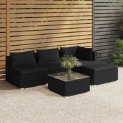 vidaXL 5-delige Loungeset met kussens poly rattan zwart