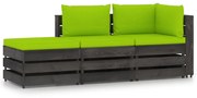 vidaXL 3-delige Loungeset met kussens grijs geïmpregneerd hout