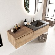 Mondiaz Bukla 140cm badmeubel met module 60 Washed Oak met 2 lades wastafel Cloud rechts 1 kraangat Urban