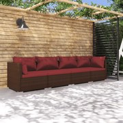 vidaXL 4-delige Loungeset met kussens poly rattan bruin