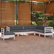 vidaXL 7-delige Loungeset met kussens massief grenenhout wit