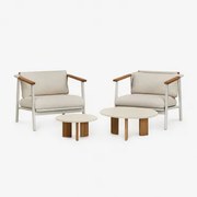 Tuinset Met 2 Fauteuils In Bouclé Stof En 2 Salontafels In Aluminium Yervin Bouclé Natuurlijke Kleuren - Sklum