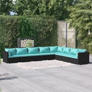 vidaXL 8-delige Loungeset met kussens poly rattan zwart