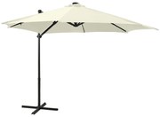 vidaXL Zweefparasol met paal en LED-verlichting 300 cm zandkleurig