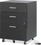 VEVOR 3-laags archiefkast met 3 laden + 2 sleutels, draagvermogen 63,5 kg, opbergkast voor kantoor en woonkamer, 450 x 400 x 650 mm metalen kast mobiele container