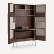Bureaukast met walnootfineer en structuurstof, Omid