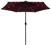 vidaXL Parasol met LED-verlichting aluminium paal 270 cm bordeauxrood