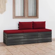 vidaXL 3-delige Loungeset met kussens pallet massief grenenhout