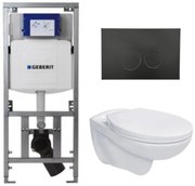 Adema Classico toiletset bestaande uit inbouwreservoir en toiletpot, basic toiletzitting en bedieningsplaat zwart SW1152613/SW706188/0701131