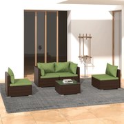 vidaXL 5-delige Loungeset met kussens poly rattan bruin