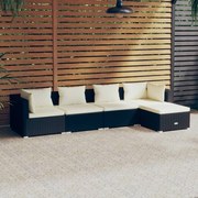 vidaXL 5-delige Loungeset met kussens poly rattan zwart