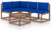 vidaXL 5-delige Loungeset met blauwe kussens