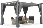 Antraciet terraspergola met gordijnen La Palma 3x4 Garden Point