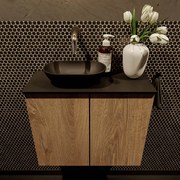 Mondiaz Fowy toiletmeubel 60cm washed oak met zwarte waskom links zonder kraangat