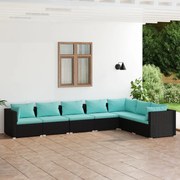 vidaXL 7-delige Loungeset met kussens poly rattan zwart