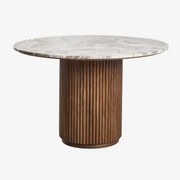Ronde Eettafel Giselda In Natuursteen En Mangohout Marmer & Ø120 Cm - Sklum