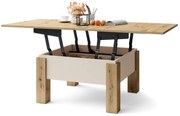 Mazzoni OSLO eiken artisan / beige, uitklapbare salontafel met in hoogte verstelbaar  blad