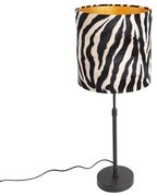 Stoffen Tafellamp zwart kap zebra dessin 25 cm verstelbaar - Parte Klassiek / Antiek E27 cilinder / rond Binnenverlichting Lamp