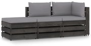 vidaXL 3-delige Loungeset met kussens grijs geïmpregneerd hout