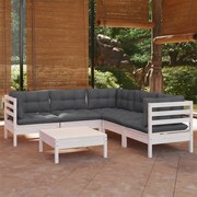 vidaXL 6-delige Loungeset met kussens massief grenenhout wit