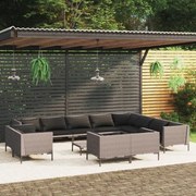 vidaXL 13-delige Loungeset met kussens poly rattan donkergrijs