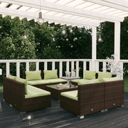 vidaXL 9-delige Loungeset met kussens poly rattan bruin