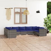 vidaXL 9-delige Loungeset met kussens poly rattan grijs