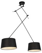 Hanglamp zwart met linnen kappen zwart 35 cm 2-lichts - Blitz