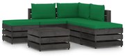 vidaXL 6-delige Loungeset met kussens grijs geïmpregneerd hout