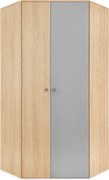 Hoekkledingkast Tesmonu 101, Grijs, Wit, Eiken, 190x90x90cm, 72 kg, Kledingkast deuren: Met scharnieren, Aantal planken: 5, Aantal planken: 5