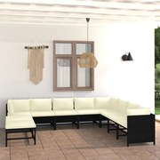 vidaXL 11-delige Loungeset met kussens poly rattan zwart