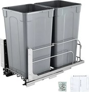 VEVOR Uittrekbare prullenbak (27 qt x 2), dubbele onderbouw-prullenbak voor in de keuken, vuilnisbak met deurset en soft-close schuif, voor keukenkastjes, spoelbak onder het aanrecht (grijs)