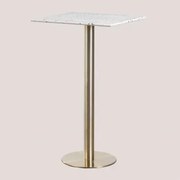 Hoog Bartafel Vierkant 60x60 Cm In Malibu Terrazzo Wit & Champagne Goud - Sklum