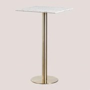 Vierkante Hoge Bartafel In Terrazzo (60x60 Cm) Malibu Wit & Champagne Goud - Sklum