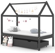 vidaXL Kinderbedframe met lade grenenhout donkergrijs 80x160 cm