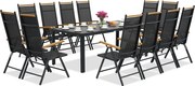 Verona Wood polywood aluminium tuinmeubelen met grote tafel voor 12 personen Garden Point zwart
