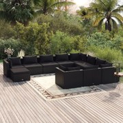 vidaXL 11-delige Loungeset met kussens poly rattan zwart