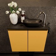 Mondiaz Fowy toiletmeubel 60cm ocher met zwarte waskom rechts en kraangat