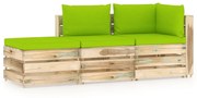 vidaXL 3-delige Loungeset met kussens groen geïmpregneerd hout