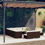 vidaXL 12-delige Loungeset met kussens poly rattan bruin