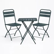 Janti Stalen Tuinset Met Vierkante Tafel 60x60 Cm En 2 Opvouwbare Stoelen Jungle Groen - Sklum