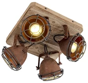 Industriële Spot / Opbouwspot / Plafondspot roestbruin met hout kantelbaar 4-lichts - Gina Industriele / Industrie / Industrial GU10 vierkant Binnenverlichting Lamp