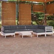 vidaXL 10-delige Loungeset met kussens massief grenenhout wit